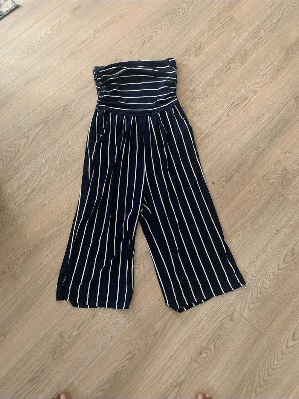 J for Justify Navy and White Strapless Wide-Leg Jumpsuit